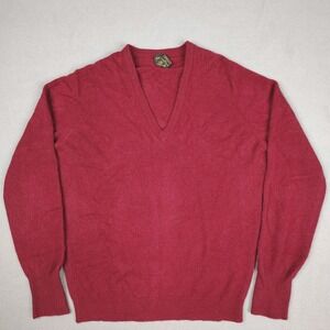 Vintage St Michael UK 100% Cashmere Sweater Mens Large Maroon V Neck Preppy 80s